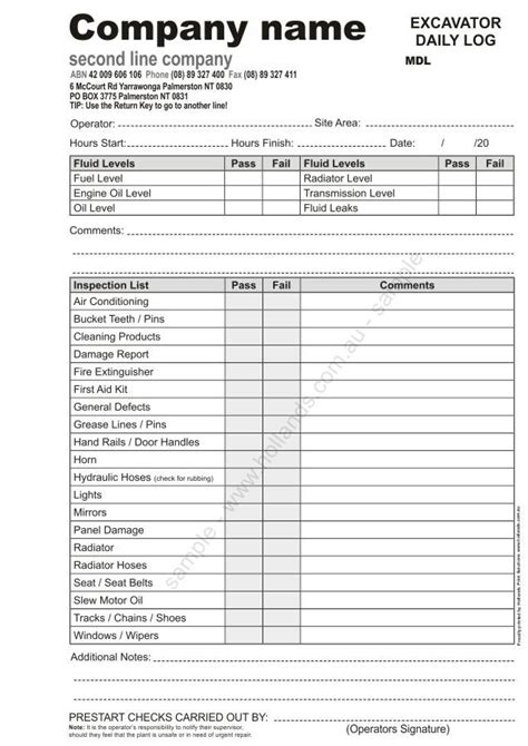 excavator logbook